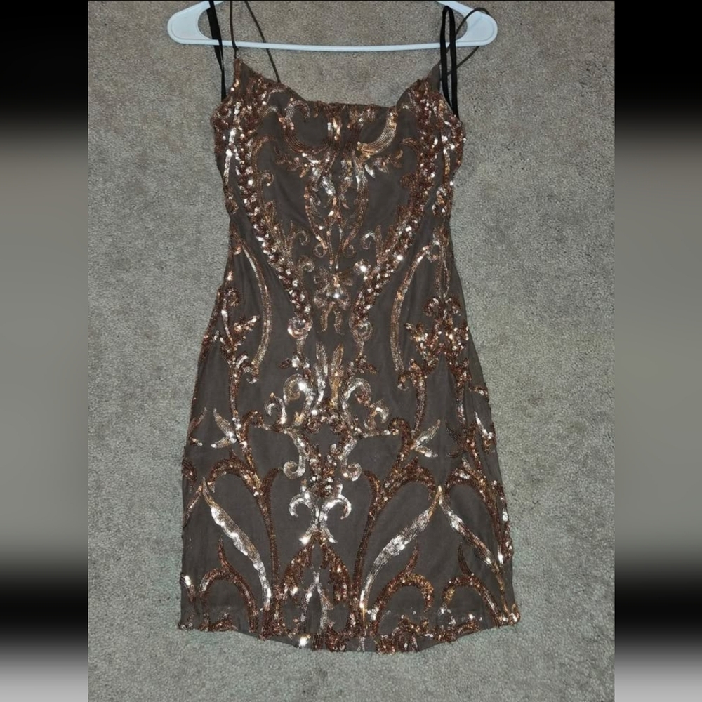 Windsor Strapless Sequin Dress in Bronze and Silver